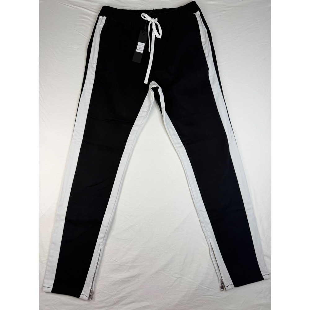 Fashion Nova Men Travis Twill Joggers Men M Black White New Side Stripe KB3076